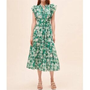 SUNCOO Calipso Printed Dress In Ruffle Green Floral From Sz S